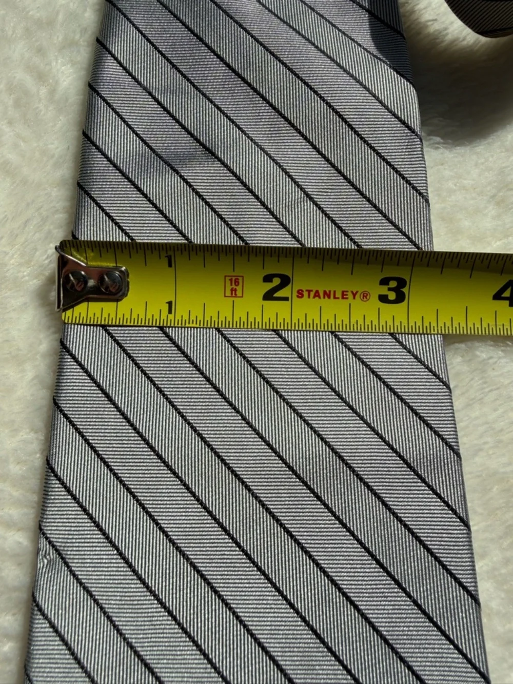 Innocenti Oro by Tom James‎ Men's Striped Silk Tie Gray Black Woven Classic Size